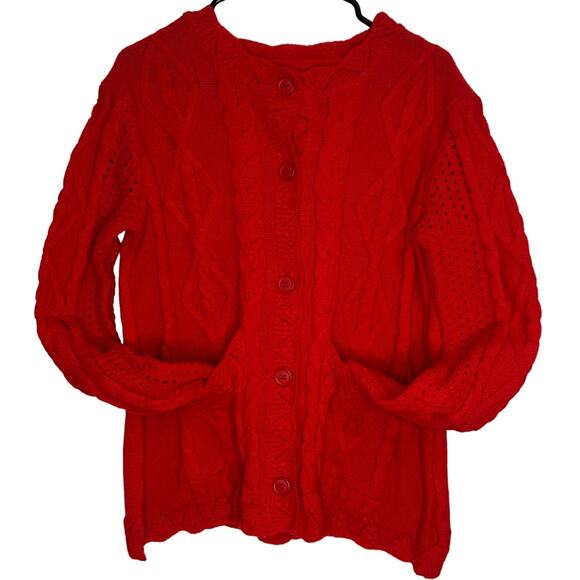 Grandmacore Knit Crochet Button Up Cable Knit Sweater Red Feminine Coquette sz M - Picture 1 of 9